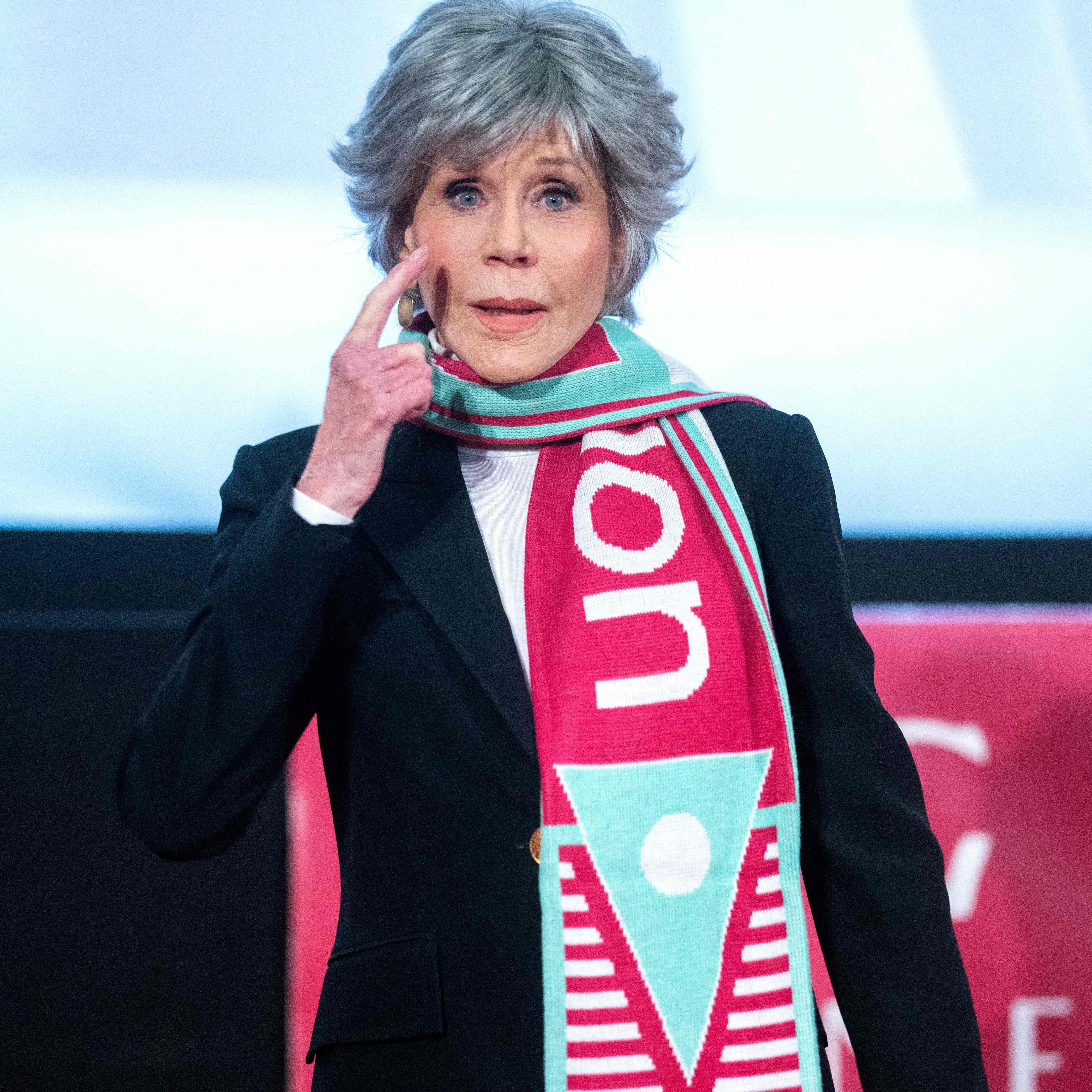 February 15, 2023: US actress Jane Fonda poses during a press conference at Lugner Cinema on the eve of the annual Vienna Opera Ball in Vienna, Austria.