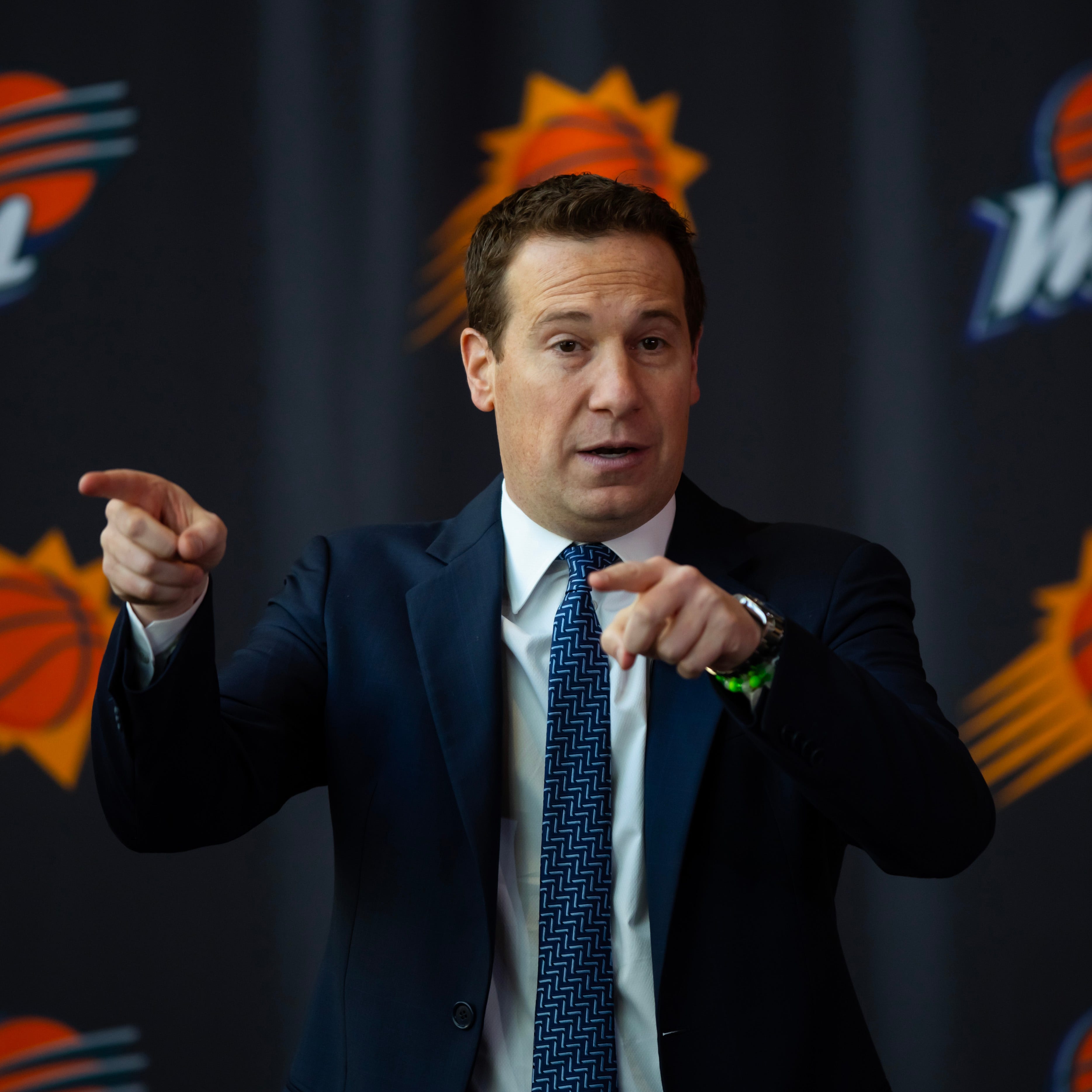 Phoenix Suns owner Mat Ishbia speaks to the media at an introductory news conference at Footprint Center in Phoenix, Feb. 8, 2023.