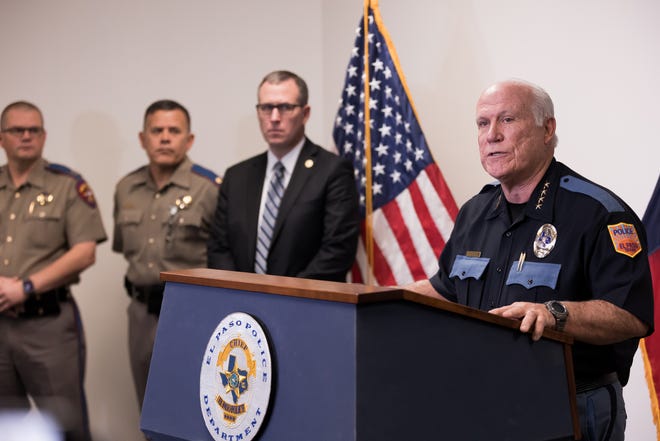 Interim police Chief Peter Pacillas addresses the media Thursday at the Police Headquarters in Central El Paso, a day after a shooting at Cielo Vista Mall left one dead and three injured.