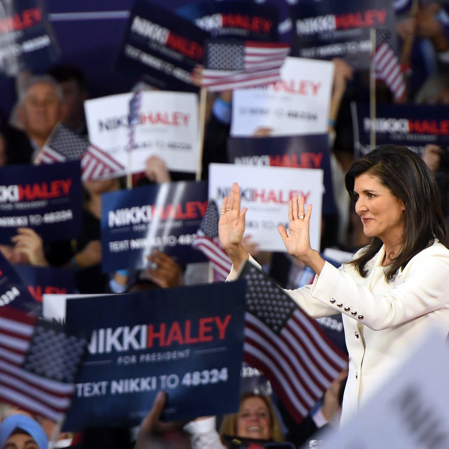 Former South Carolina Gov. Nikki Haley, who announced a 2024 run for U.S. President yesterday via Twitter, holds a rally with supporters at the Visitors Center in Charleston, S.C. Wednesday, Feb. 15, 2023.