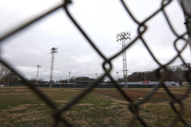 Zanesville City Council approved the expenditure of $700,000 to replace the lights at Gant Park Municipal Stadium. Moving in the fences will allow for space for a softball diamond where the current practice field is, as seen through the field's fencing.