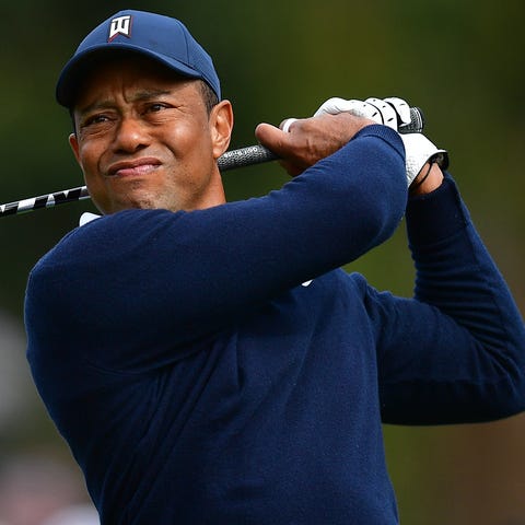 Tiger Woods hits from the second hole tee during t