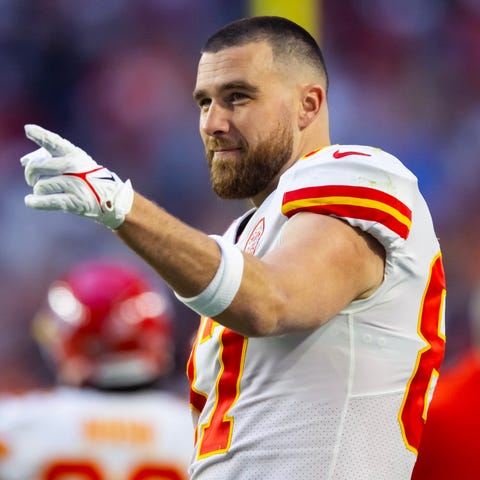 Kansas City Chiefs tight end Travis Kelce reacts a