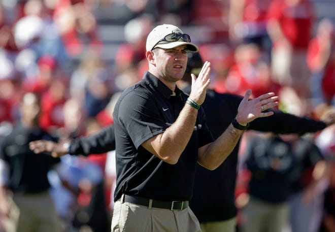 Gerard Parker, shown here as Purdue's interim head coach in 2016, was officially named Notre Dame's offensive coordinator on Saturday, Feb. 18, 2023. Parker spent the 2022 season as the Irish tight ends coach. He replaces Tommy Rees who left for the same position at Alabama.