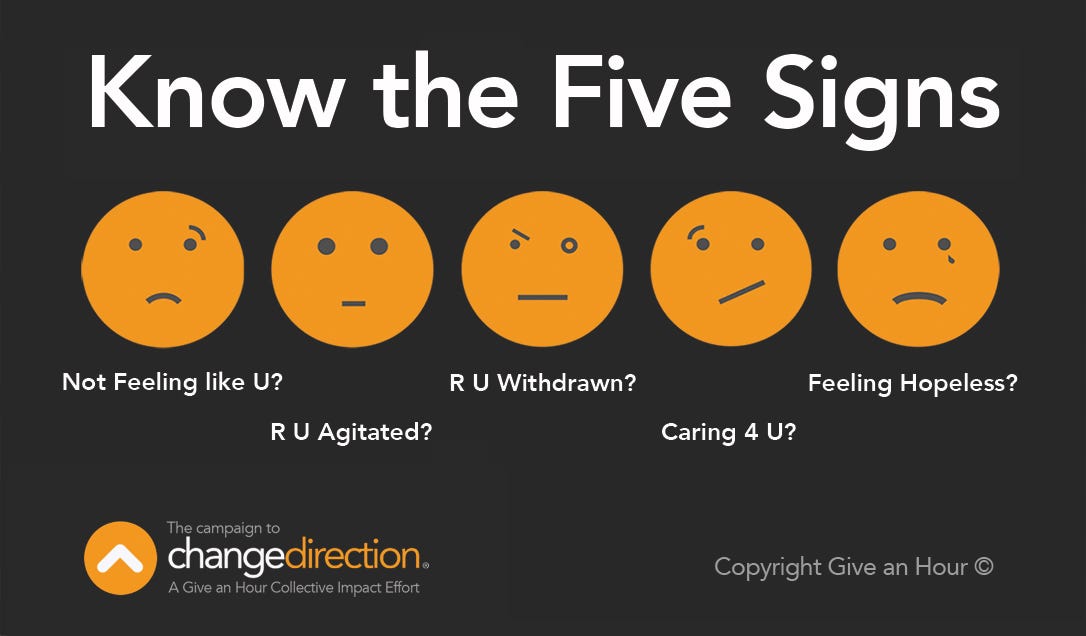 Cards and fliers with faces depicting the five signs of mental distress helped to illustrate the public health campaign seeking to raise awareness of the signs of mental illness.