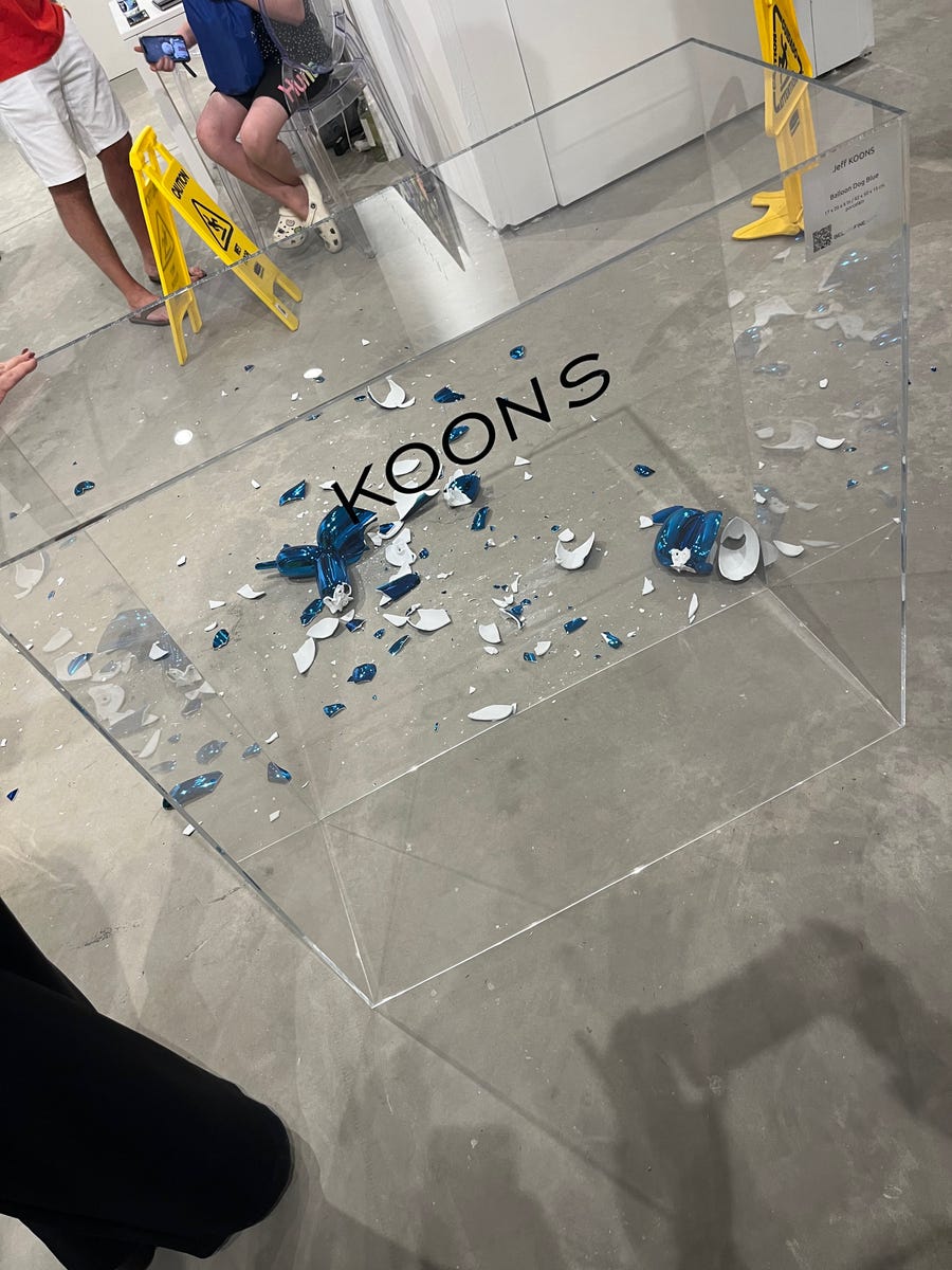 An art collector accidentally broke a $42,000 Jeff Koons sculpture at Art Wynwood in Miami.