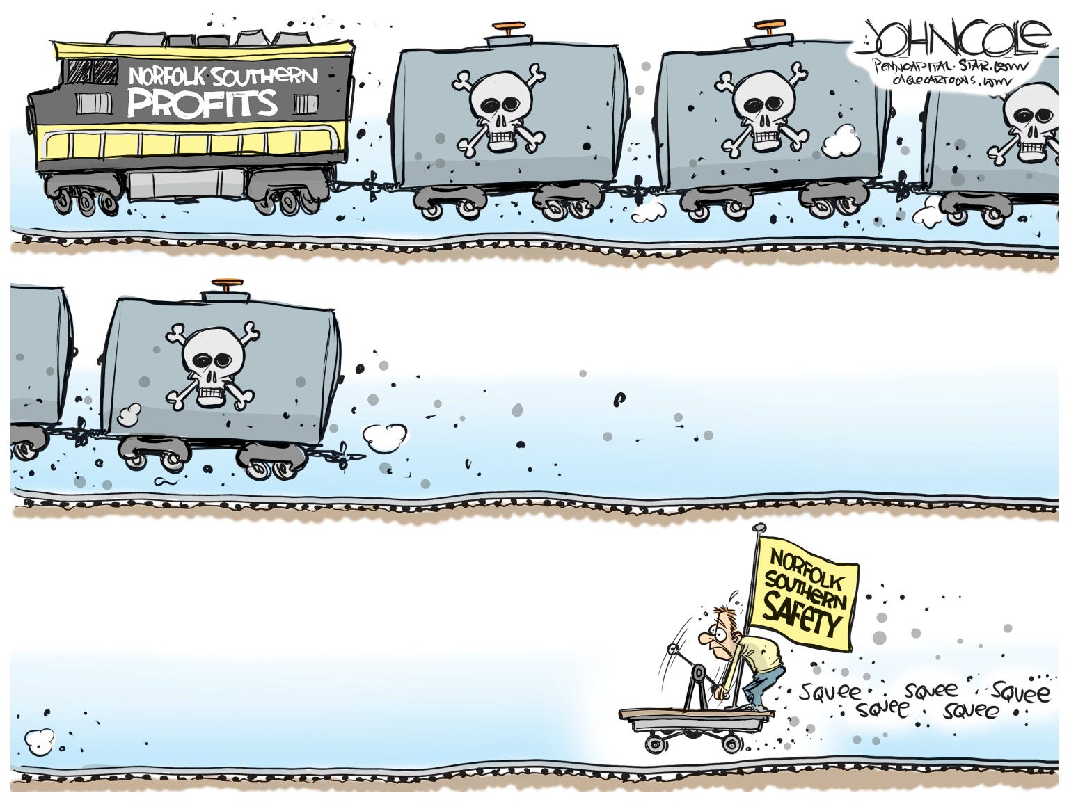 East Palestine Ohio train derailment, Northfolk Southern editorial cartoons East Palestine Ohio train derailment, Northfolk Southern editorial cartoons