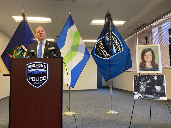 Acting chief Jon Murad of the Burlington Police Department speaks at a press conference announcing the solving of the Rita Curran case. Curran was murdered in Burlington in 1971 when she was 24.