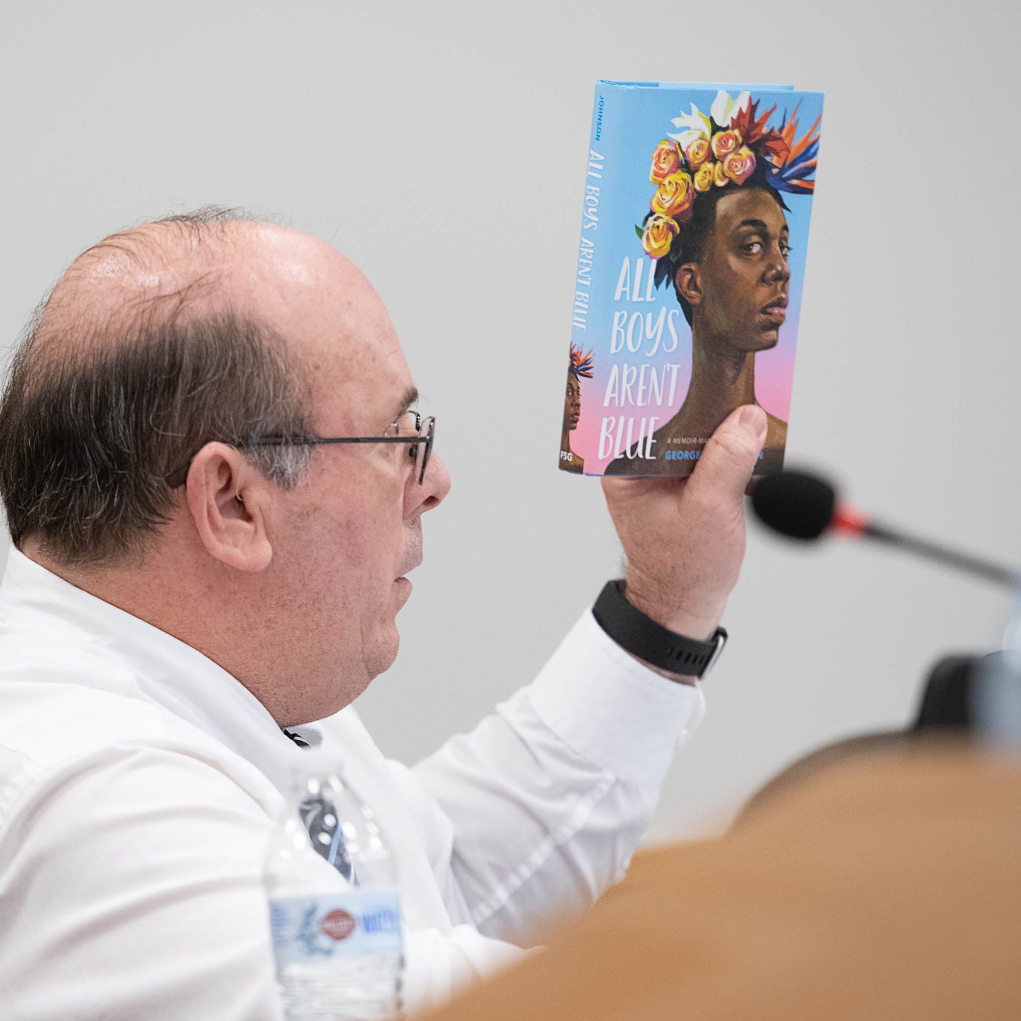 Kevin Adams makes a statement before voting whether or not to ban the book "All Boys Aren't Blue" at the School District of Escambia County meeting in Pensacola on Monday, Feb. 20, 2023.  The board voted 5-0 to ban the book from all Escambia schools.