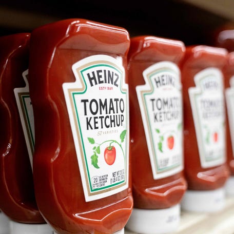 Heinz ketchup is displayed on a shelf at a grocery store in Washington, DC, on February 15.
