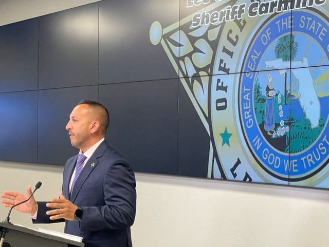Lee County Sheriff Carmine Marceno speaks of the arrests of two corrections deputies on February 22. Since then, charges against the deputies, accused of pouring hot water on inmates, have been downgraded from felonies to misdemeanors.