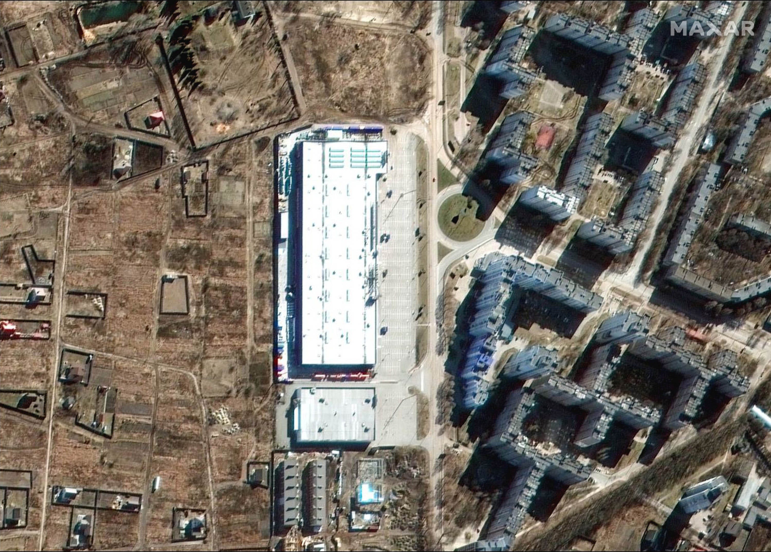 12_epicenter k shopping center_before damage_chernihiv ukraine_28feb2022_wv3



Media terms of use:
Print/web: Media may publish use these images with cutline photo credit “Satellite image ©2022 Maxar Technologies.” The watermark may not be removed/cropped.
Broadcast/video: Images used in video segments must have “Maxar” text applied to the image and visible for the duration that the images are on screen.
Social media: Images posted on social media must be credited on Twitter “[camera emoji]: @Maxar” or “image: @Maxar” in each post. Or via Instagram “[camera emoji}: @MaxarTechnologies” or  “image @MaxarTechnologies” in each post. [Via MerlinFTP Drop]