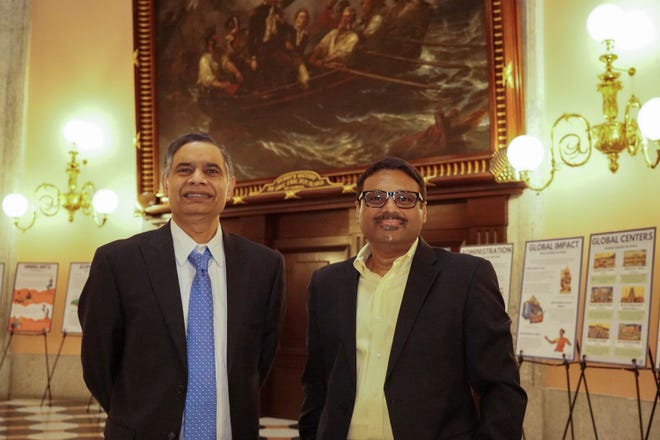 Sitaram Koppaka, the Hindu Swayamsevak Sangh’s (HSS’s) president for Ohio (left) and Jitender Sandadi, HSS’s joint executive director for the Great Lakes region.