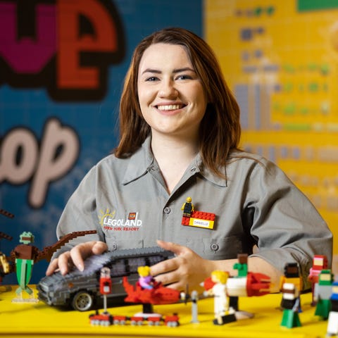 Danielle Ross broke a ceiling made of Legos when s