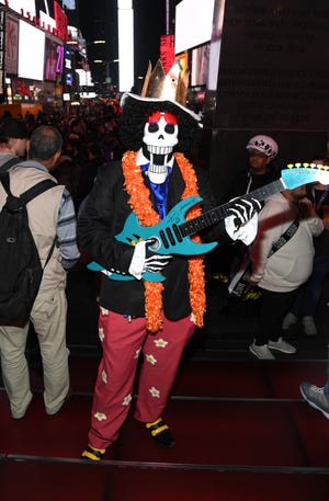 Brook cosplayer from 'One Piece' hangs out at 'One Piece Film Red' Times Square Takeover on Oct. 8, 2022 in New York City.