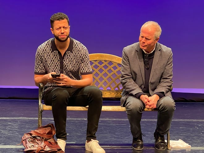 Pictured (Left to Right): Jeff White (as Alex) and Jaimie Schwartz (Bruce) in Original Productions Theatre’s world premiere of “Abundant Life.”