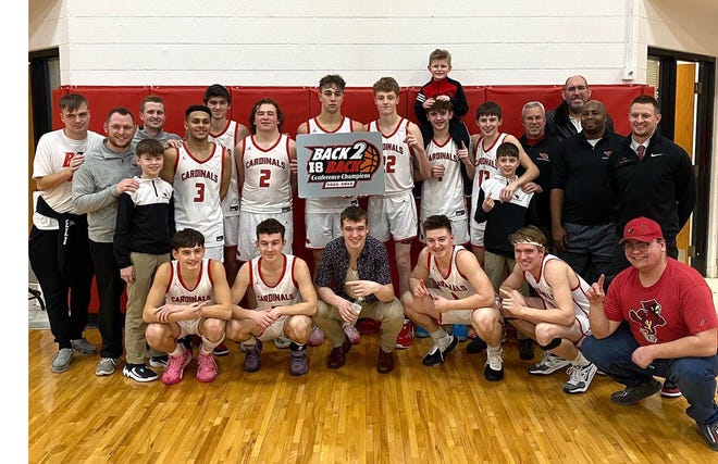 The Coldwater Cardinal boys basketball team wrapped up their second straight Interstate 8 conference crown Friday night with an exciting nail biter of a win over Lumen Christi