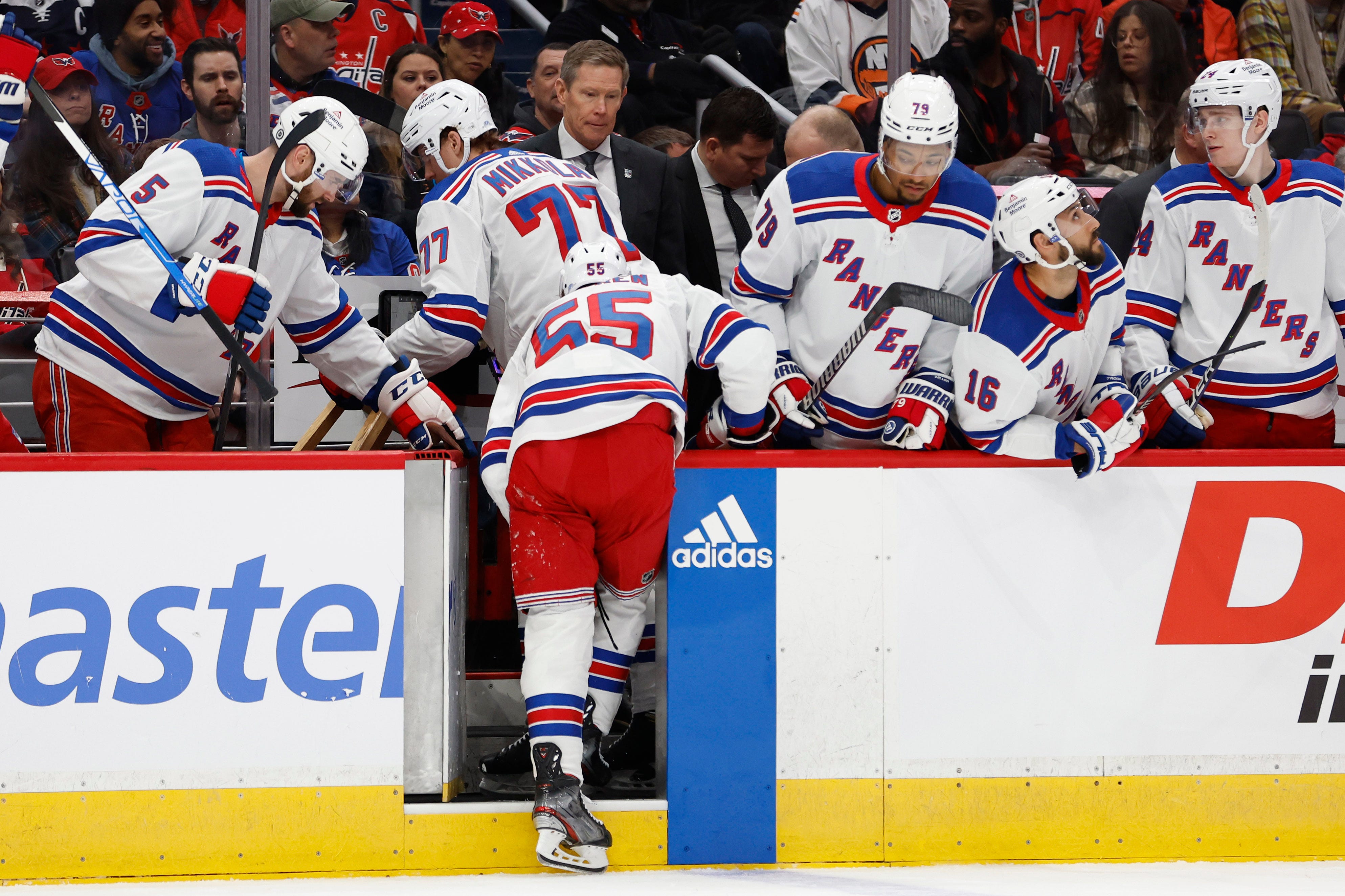 Rangers defenseman Ryan Lindgren leaves game with injury after hit by Capitals' T.J. Oshie