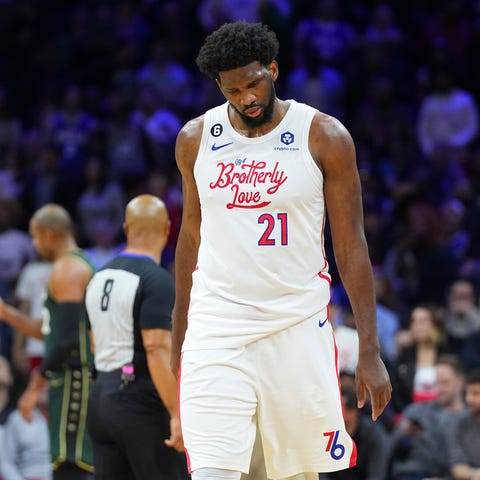 PHILADELPHIA, PA - FEBRUARY 25: Joel Embiid #21 of