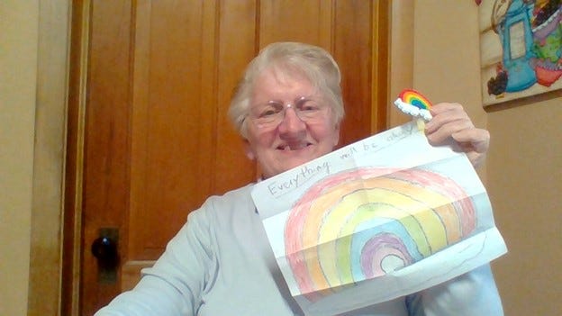 A rainbow greeting from grandchildren before I broke my arm - a great way to brighten any day.
