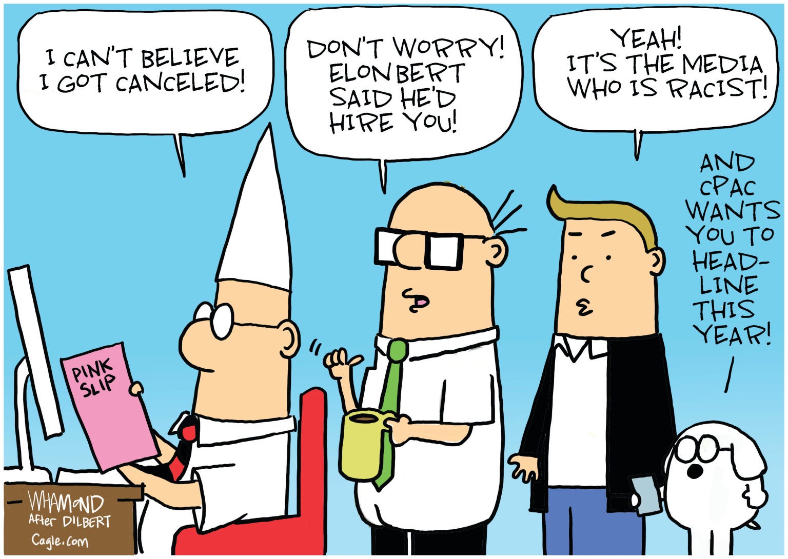 Editorial cartoons about Dilbert creator Scott Adam being dropped for  racist rant