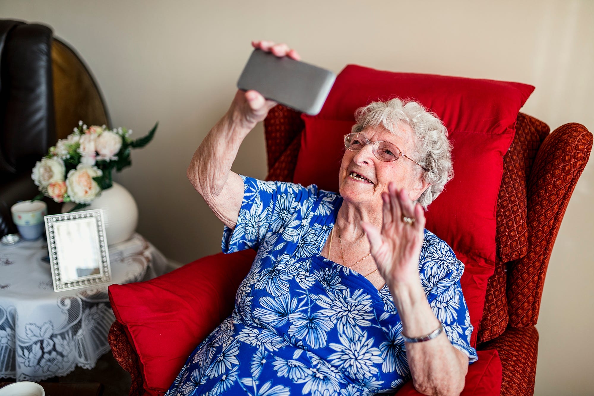 Elderly woman on a video call