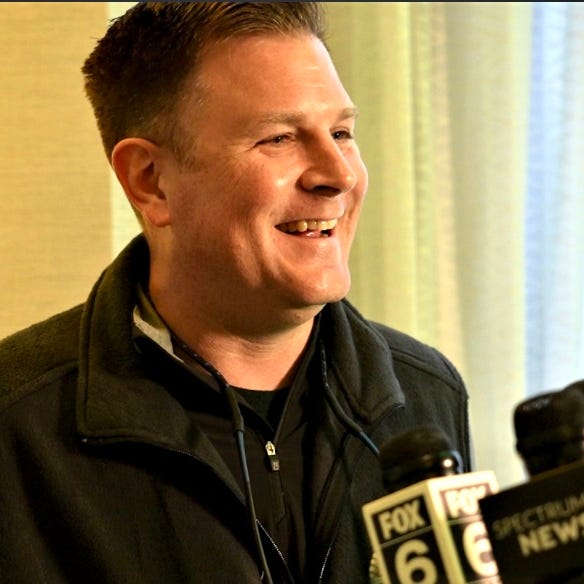 Green Bay Packers General Manager Brian Gutekunst meets with local media at the 2023 NFL Combine.