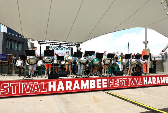 The RAA steel band performs during the Florida A&M annual Harambee Festival at Cascades Park in Tallahassee on Feb 25, 2023.