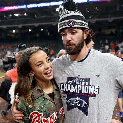 Dansby Swanson and Mallory Pugh celebrate after th