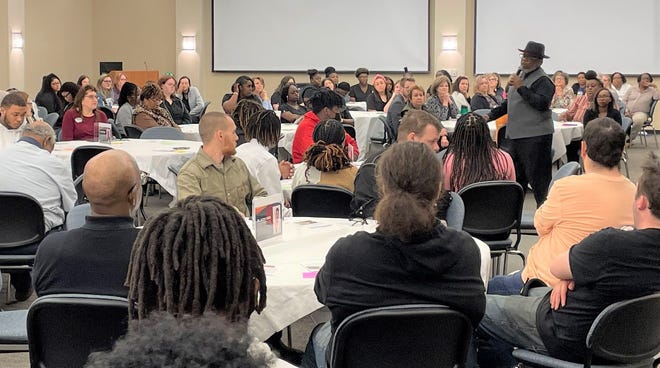 Keith L. Brown, founder of the, ‘I’M POSSIBLE Institute’ and 2020 Enterprises, speaks to students during Oconee Fall Line College's Black History Month events.