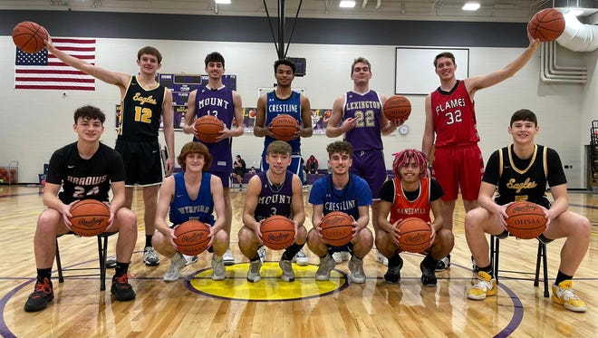 The south team for the 44th Mansfield News Journal All-Star Classic includes (back row, left to right) Jacob Maddy, Aaron Gannon, Isaiah Perry, Hudson Moore, Griffin Baker, (front row, left to right) Grayson Steury, Cainen Allen, Matthew Bland, Trevor Shade, Nathaniel Haney and Braxton Baker.