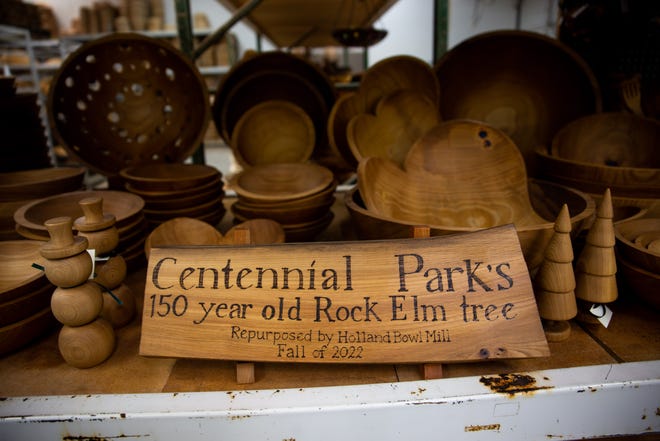 Bowls made from a 150-year-old Rock Elm formerly found at Holland's Centennial Park Thursday, March 2, 2023.