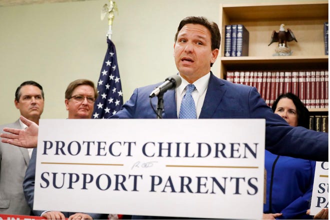 Governor Ron DeSantis speaks on the book bans in Florida