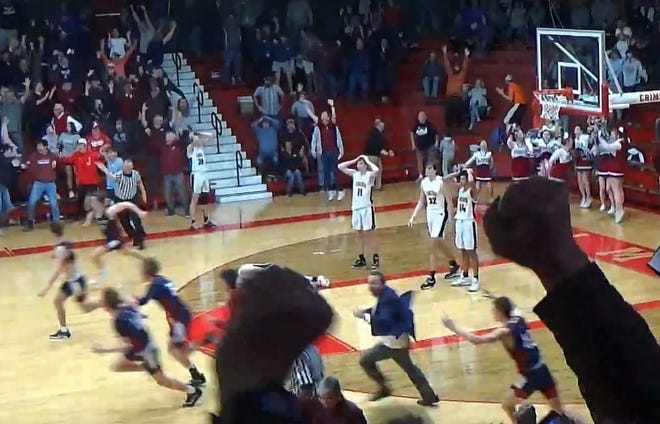 Illini Bluffs players stand in the paint in disbelief after Kameron Hanvey's 3-pointer at the buzzer gave Gibault a win over the Tigers, 45-44, in the IHSA Class 1A Supersectional in Jacksonville on Monday, March 6, 2023.