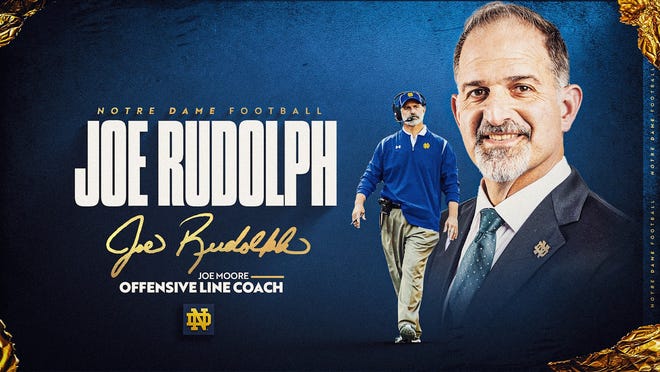 Notre Dame announced the hiring of Joe Rudolph as its next offensive line coach on Monday, March 7, 2023