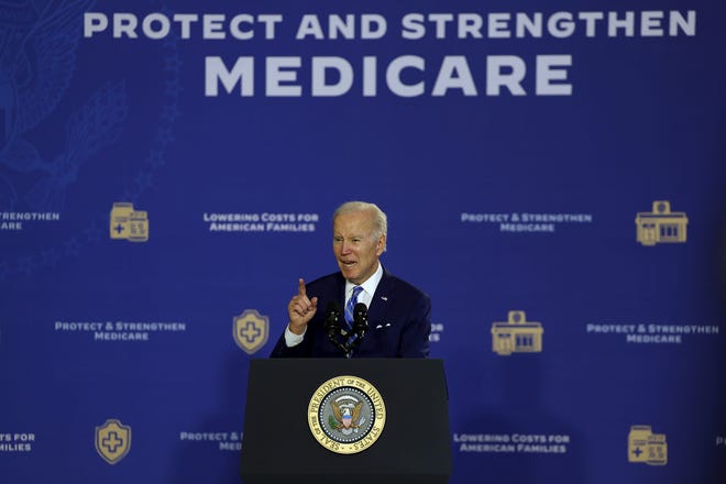 U.S. President Joe Biden speaks during an event to discuss Social Security and Medicare held at the University of Tampa on February 09, 2023 in Tampa, Florida.
