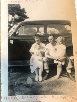 Kendra Sprague Kersey, 5, is pictured in the summer of 1953 with her father, James Kendall Sprague, mother Evelyn Gray Sprague and brother, James Gray Sprague, 1, in the front yard of their Wentworth Acres apartment at 205 Circuit Road in Portsmouth.