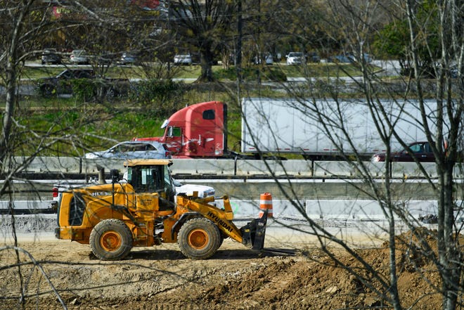 Construction on the exit at I-85 and Pelham Road is seen on Wednesday, March 8, 2023. 