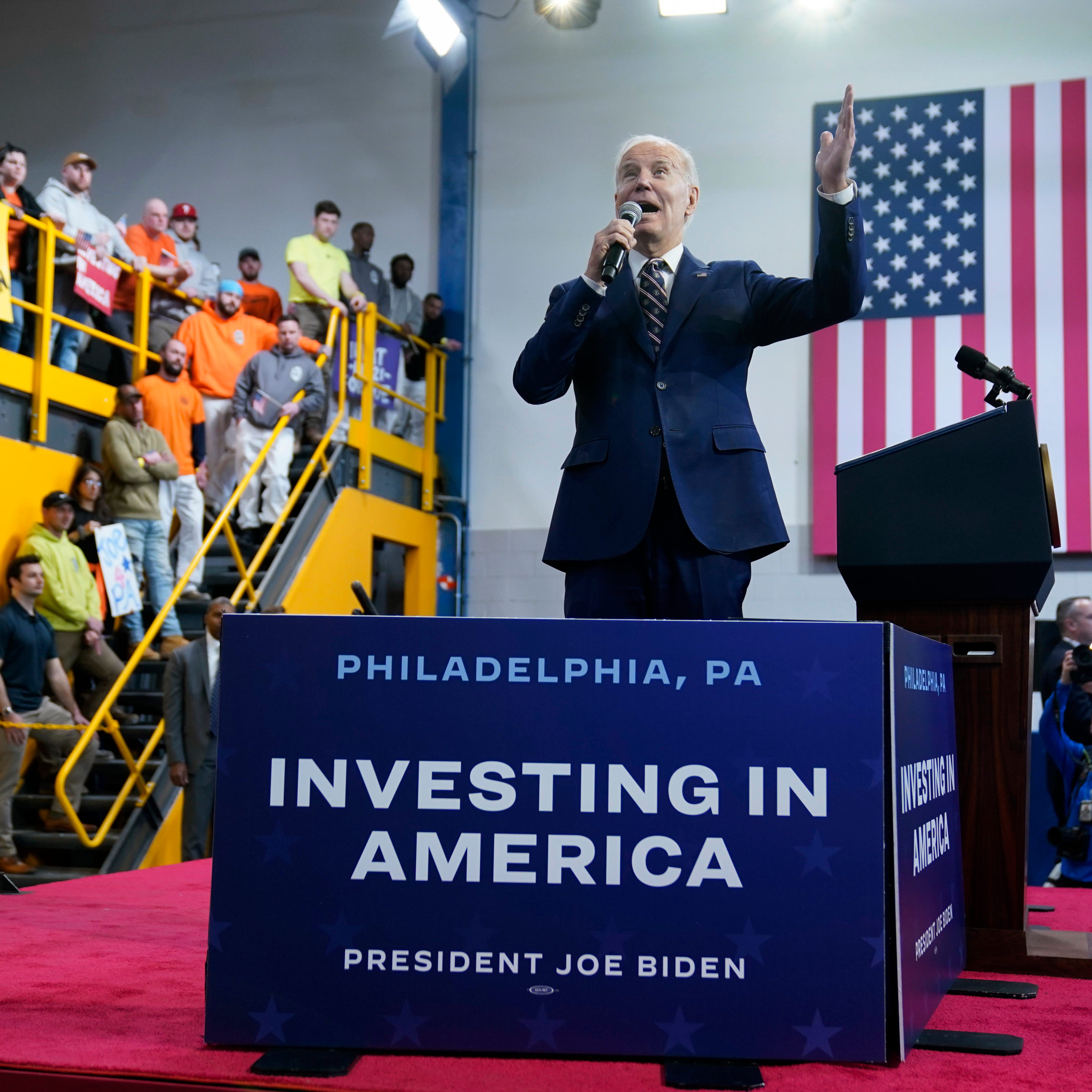 President Joe Biden speaks about his 2024 budget proposal at the Finishing Trades Institute, Thursday, March 9, 2023, in Philadelphia. (AP Photo/Evan Vucci)