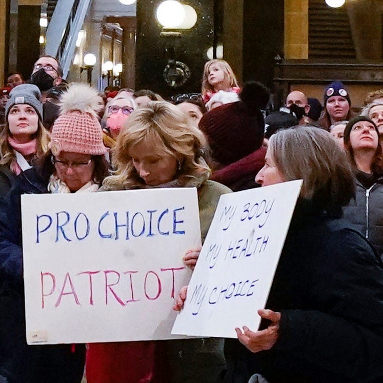 Protesters against the 1849 state ban on abortion rally in the Wisconsin Capitol in Madison on Jan. 22, 2023.