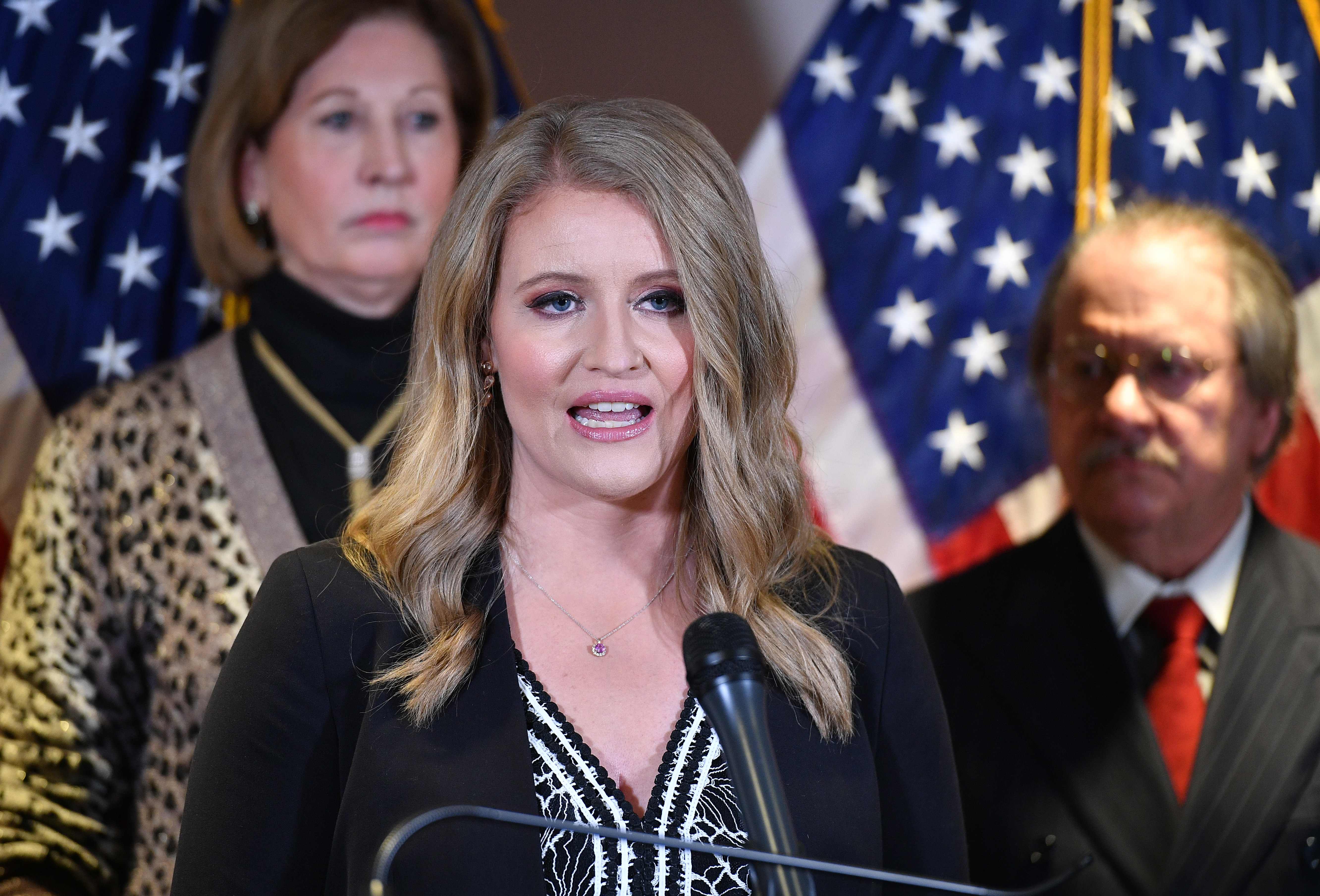 A November 19, 2020 photo shows attorney Jenna Ellis speaking during a press conference at the Republican National Committee headquarters in Washington, D.C.