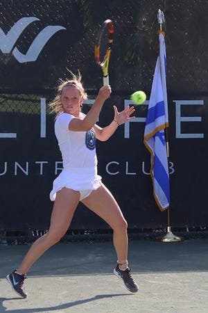 Mika Dagan Fruchtman, of Ra'anana, Israel, played in Thursday's tennis exhibition at Wycliffe Golf & Country Club in Wellington.