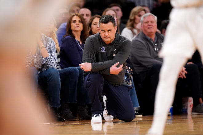 Xavier Musketeers head coach Sean Miller observes play in the first half of an NCAA college basketball game against the DePaul Blue Demons during the second round of the Big East conference tournament, Thursday, March 9, 2023, at Madison Square Garden in New York. 