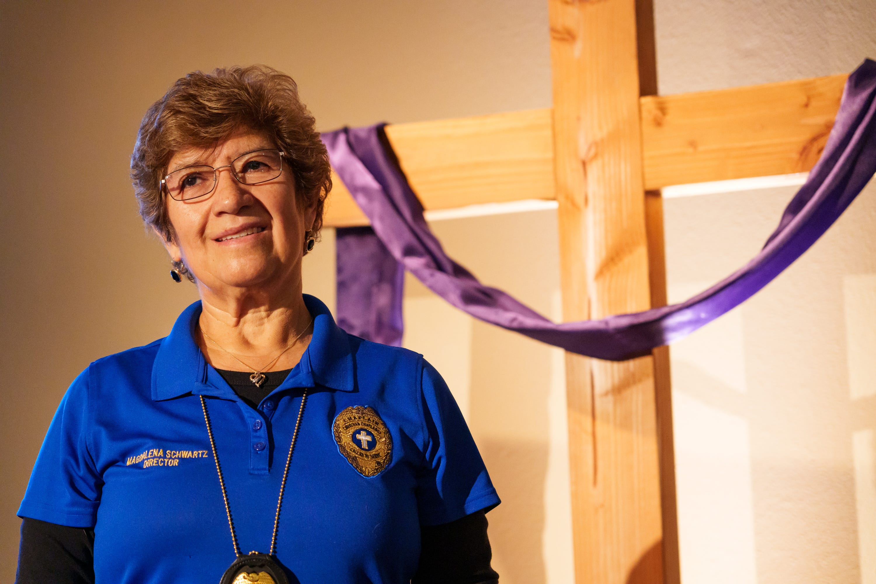 Pastor Magdalena Schwartz poses for a photo at Vineyard Community Church on March 10, 2023, in Gilbert, Ariz.