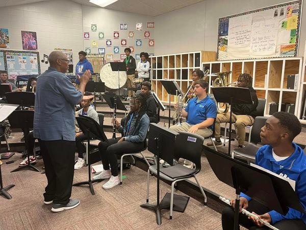 Lawrence Jackson, former Director of Bands at Southern University, speaks to students during a clinic.