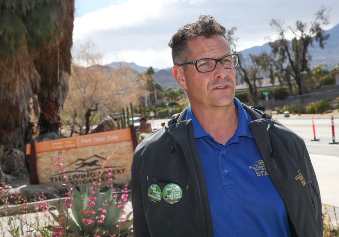Jeremy Barlow talks about the need for union representation as an animal care worker at The Living Desert in Palm Desert, Calif., Feb. 27, 2023. 