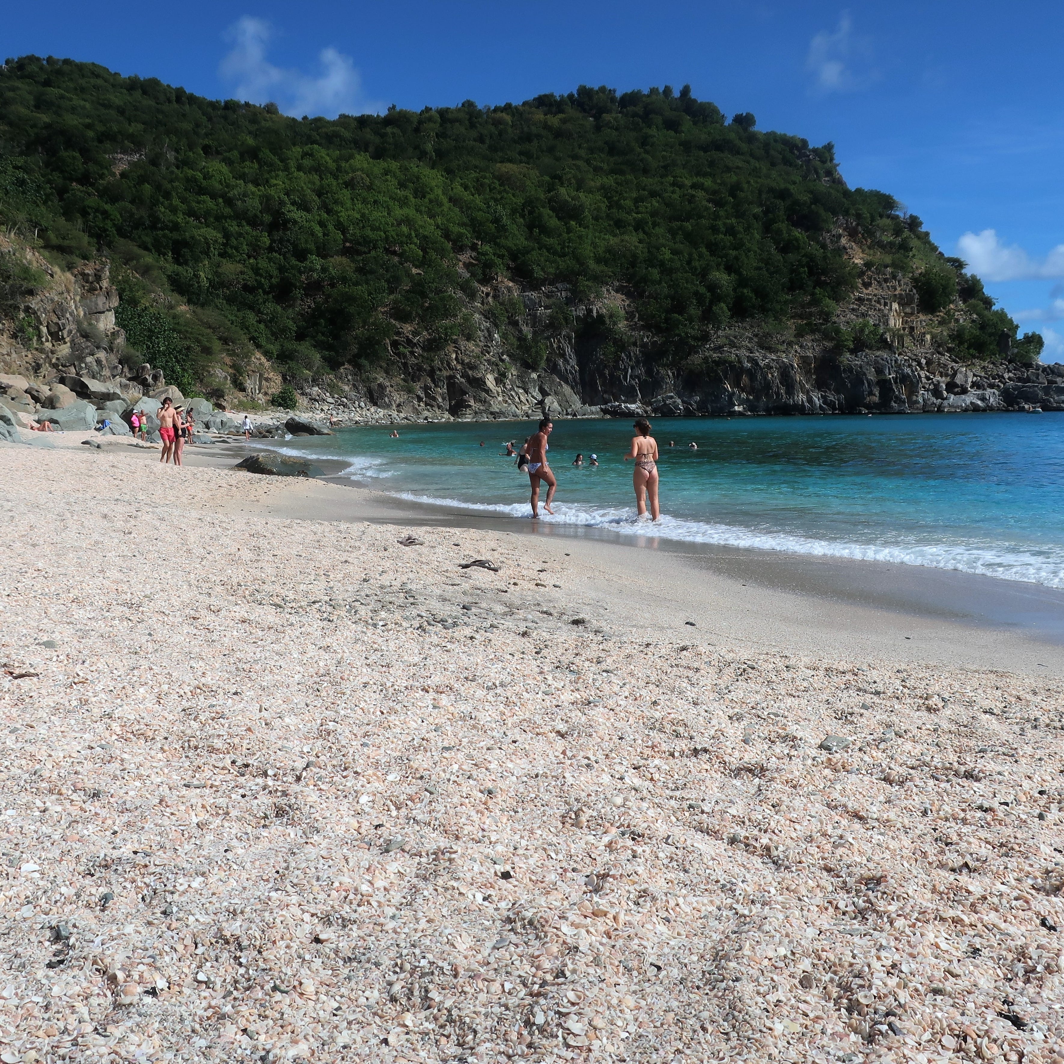 Shell Beach, just a short walk from downtown Gustavia, St. Barts, is so named because the beach's sand is mixed with millions of tiny seashells.