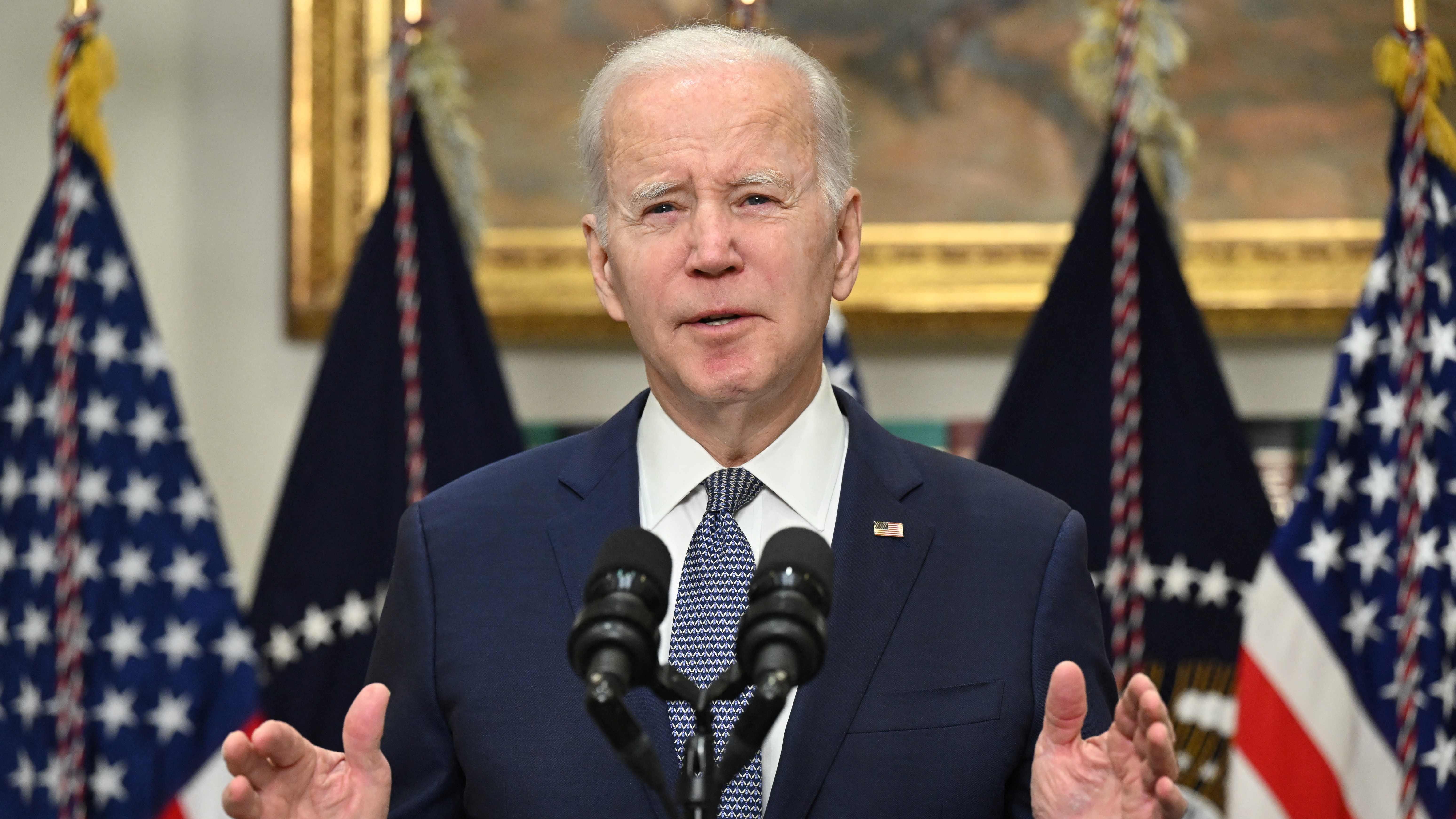 President Joe Biden speaks about the US banking system on March 13, 2023 in the Roosevelt Room of the White House in Washington, D..