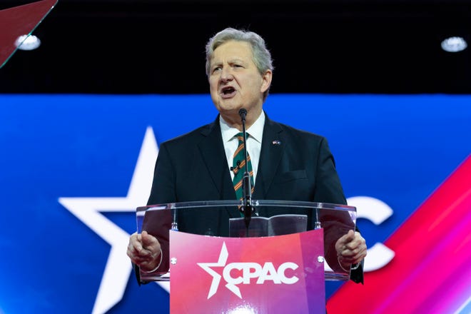Sen. John Kennedy, R-La., speaks during Conservative Political Action Conference, CPAC 2023, at the National Harbor, in Oxon Hill, Md., Thursday, March 2, 2023.