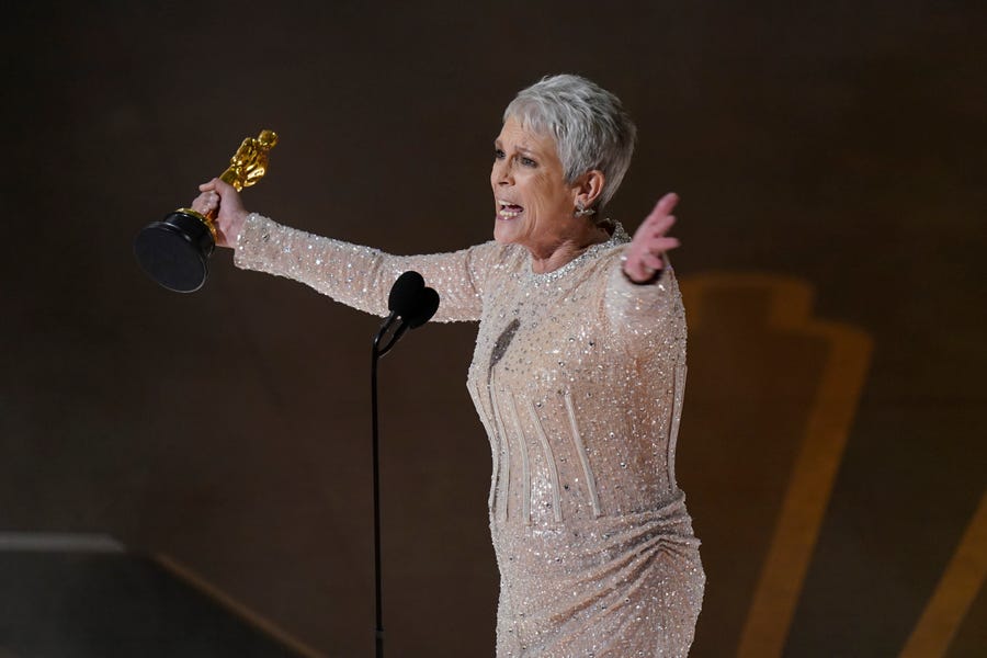 Jamie Lee Curtis won her first Oscar as best supporting actress for "Everything Everywhere All at Once."